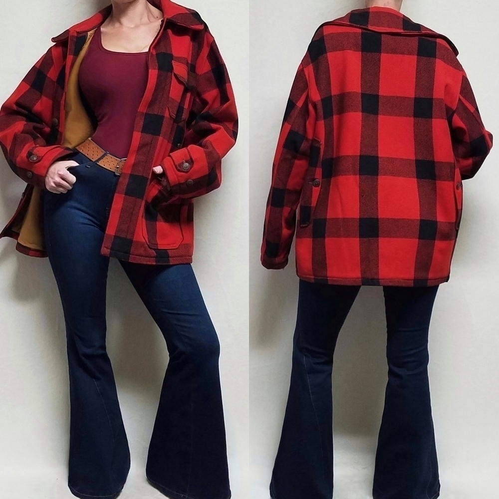 1950s Vintage Woolrich Woolen Mills Mackinaw Red Plaid Wool Hunting Jacket L
